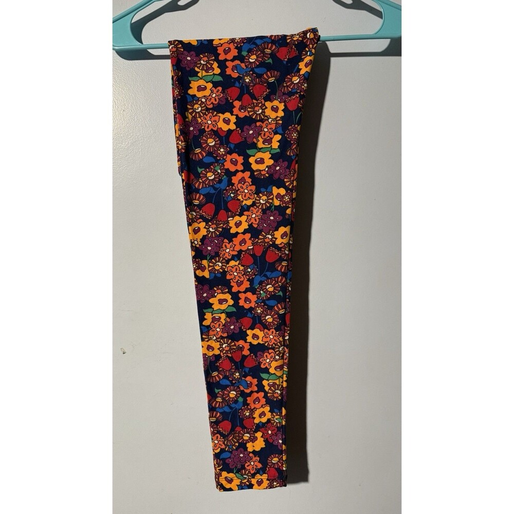 LuLaRoe Women's OS Leggings Floral Orange Blue Yellow Buttery Soft EUC